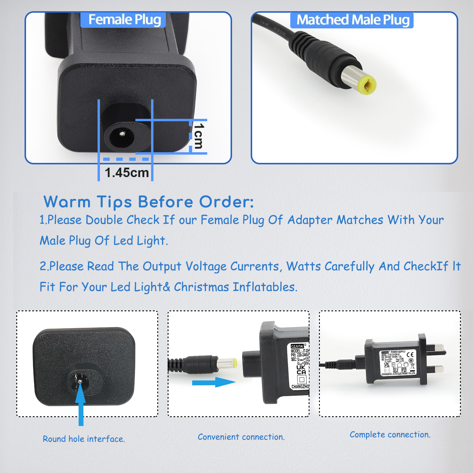 CZJUTAI Ersatznetzteil JT-DC12V12W 12V 12W Weihnachtsbeleuchtung Kh - Bild 7 von 9