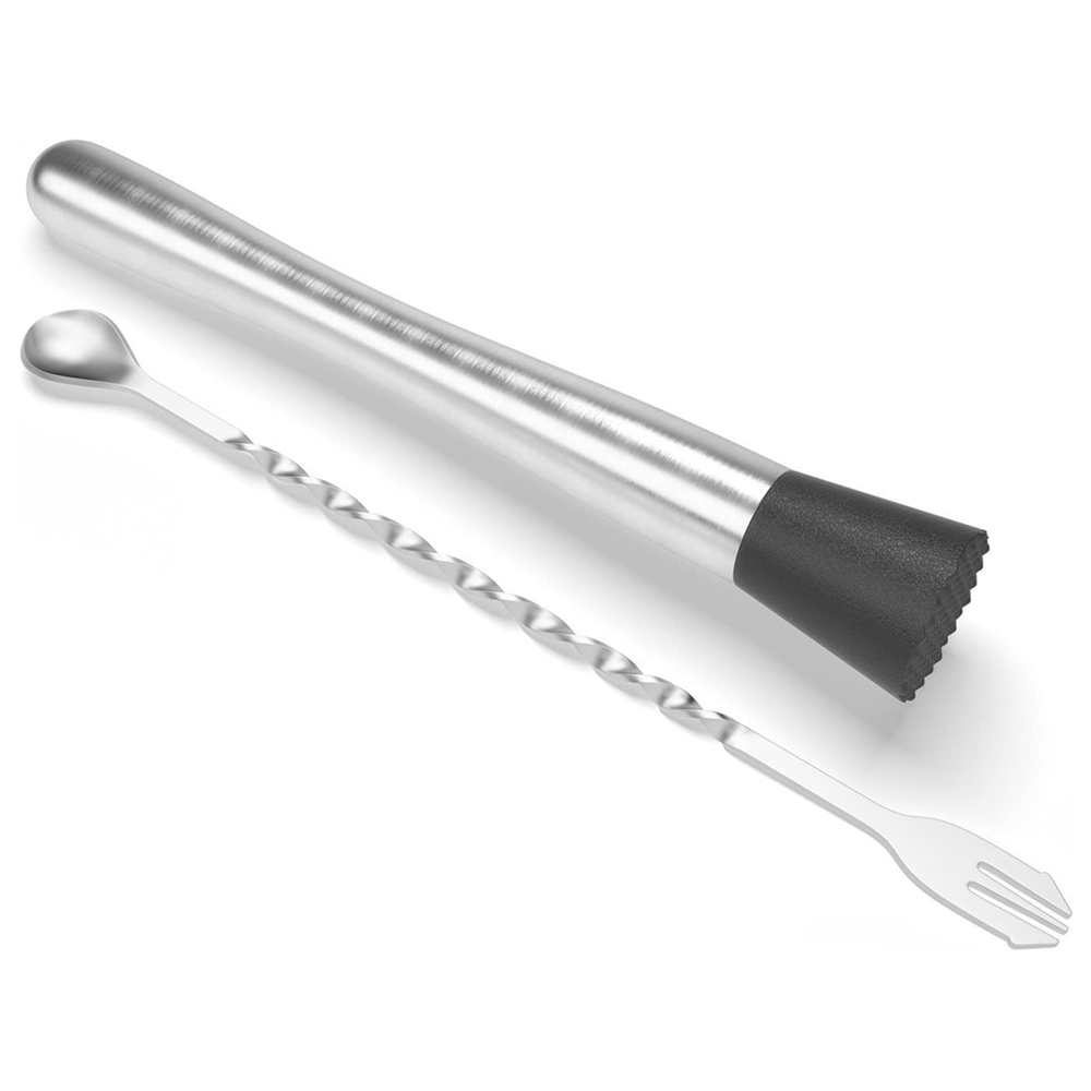 2PCS Stainless Steel Cocktail Muddler And Mixing Spoon Kit Home Bar Tool  Set Sh